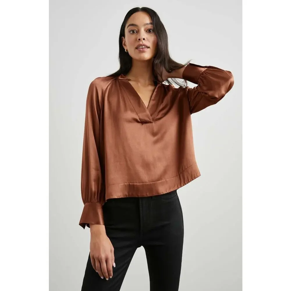 Rails Wynna Top Cedar Brown/Orange Silky Blouse SZ SMALL MSRP $234 EUC - Picture 2 of 16